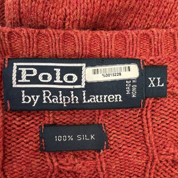 Vtg Polo Ralph Lauren Sz XL Cable Knit Sweater Silk Orange Logo Pullover Jumper - Picture 5 of 6